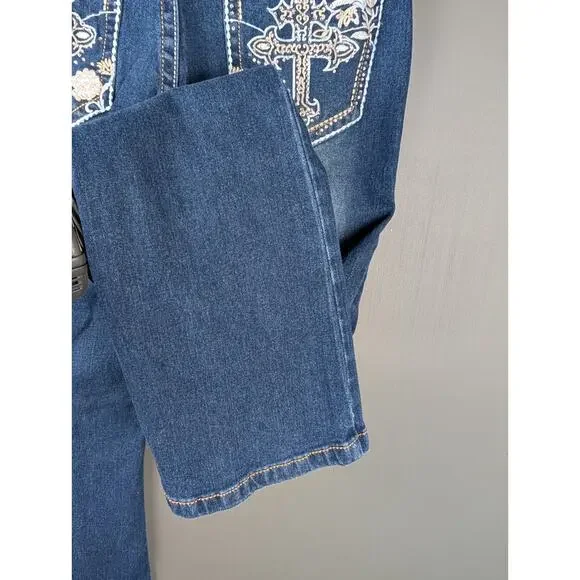 New Harper & Ivy Y2K Juniors 1 Rhinestone Pocket Dark Blue Flare Denim Size 13 - Picture 8 of 12
